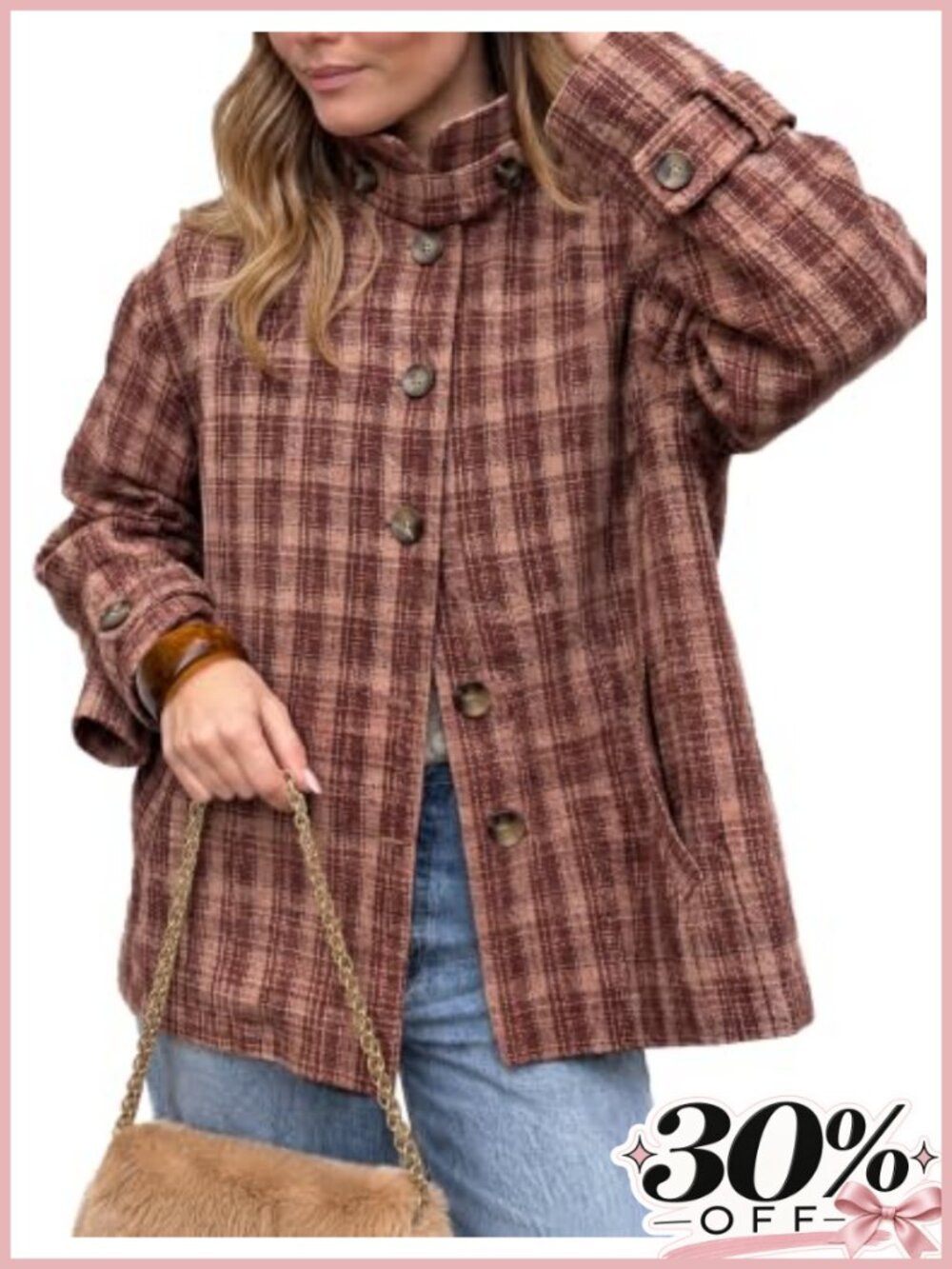 Womens Plaid Shacket Oversized Button Down Flannel Tweed Jacket